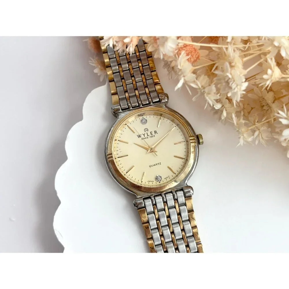 WYLER Diamond Dual Gold & Silver T Quartz Vintage Wristwatch - 27mm - WORKS!